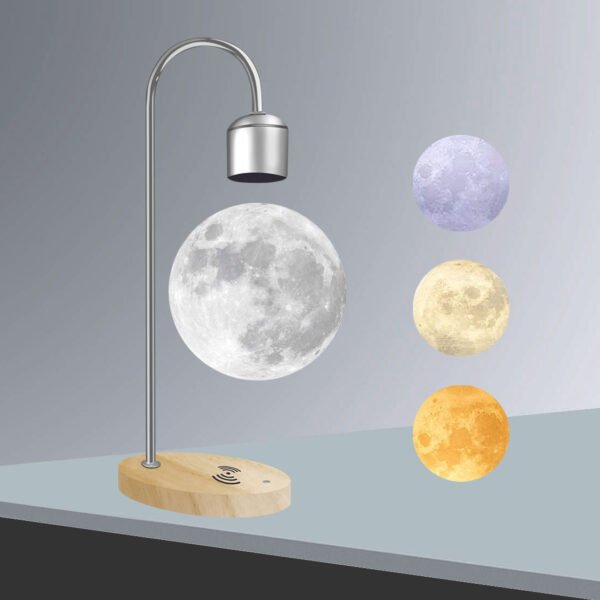 Floating Moon Lamp with 3 Color LED Lights, Magnetic Levitating Moon Ball & Wireless Phone Charger Elegant Home Office Decor Ideal Unique Gift with Cool Mesmerizing Night Display