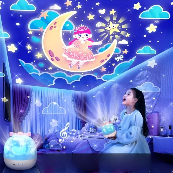 Galaxy Star Projector Mood Light with Bluetooth Speaker, 2025 Upgrade 360° Rotate Night Light, Starry Sky Moon Lamp for Kid Room