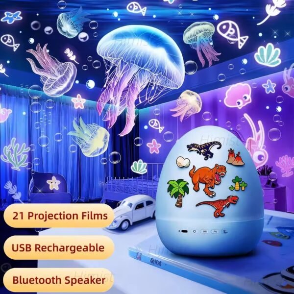Rotate Projection Mood Night Light with Music Dinosaur Egg 21 Films USB Projector Nightlight for Kids Xmas Gifts