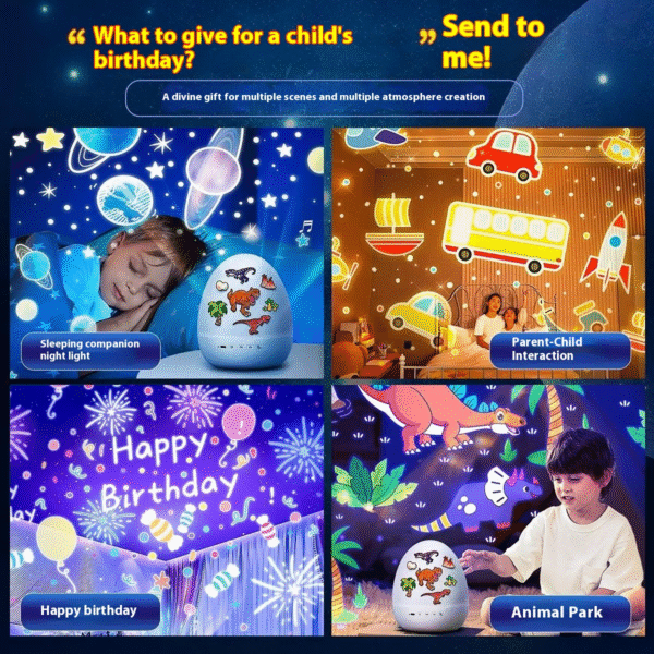 Rotate Projection Mood Night Light with Music Dinosaur Egg 21 Films USB Projector Nightlight for Kids Xmas Gifts